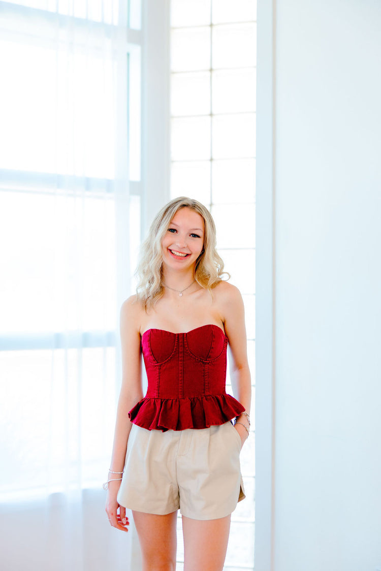 Macie Maroon Corset Top