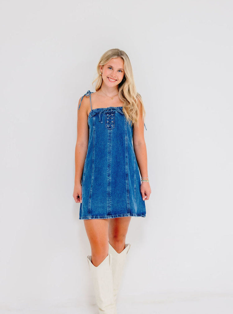 Macy Lace Up Denim Dress