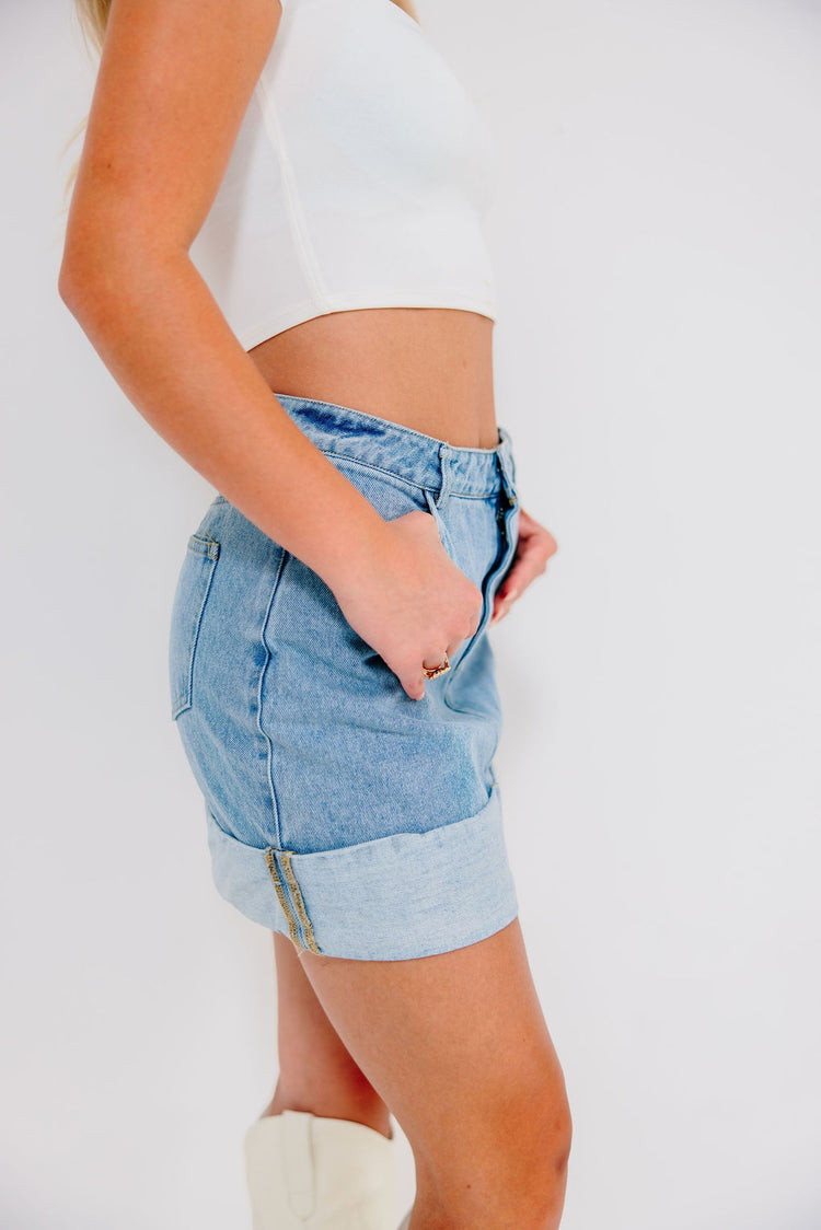 Daisy Cuffed Denim Mini Skirt
