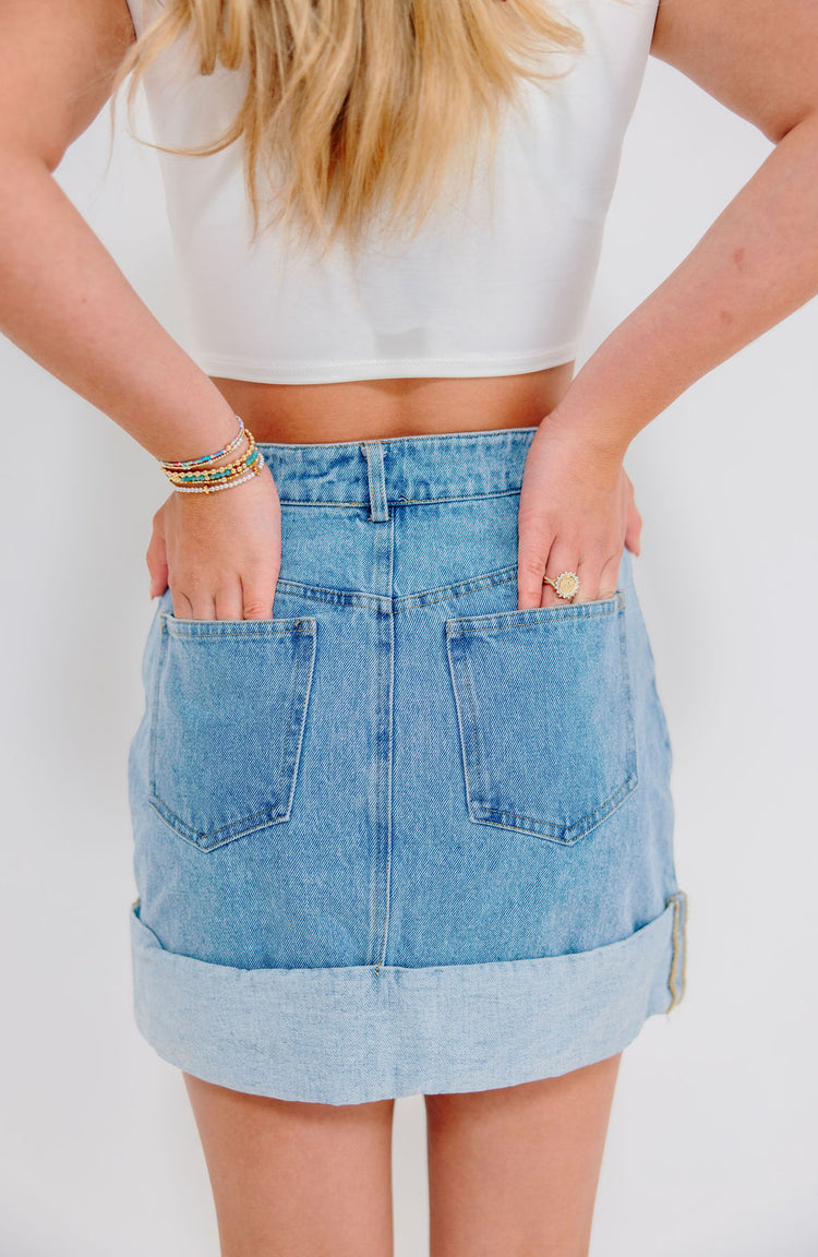 Daisy Cuffed Denim Mini Skirt