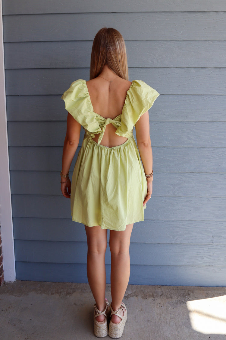 Lime Flutter Sleeve Dress