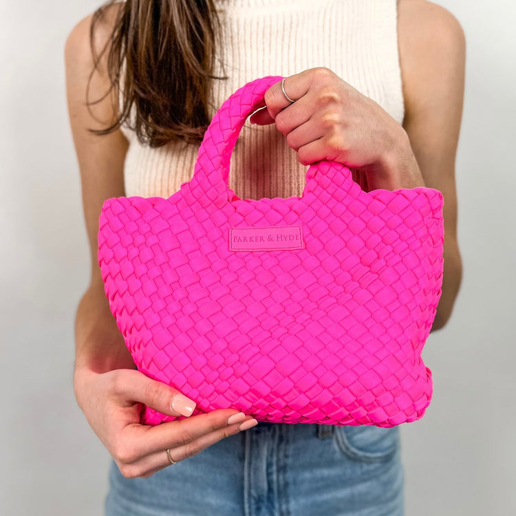 Neon Pink Woven Mini Tote