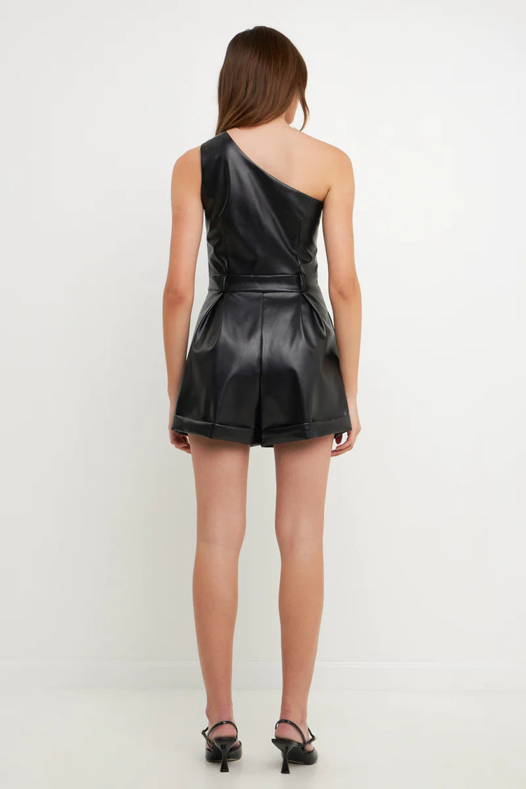 Black Faux Leather Romper