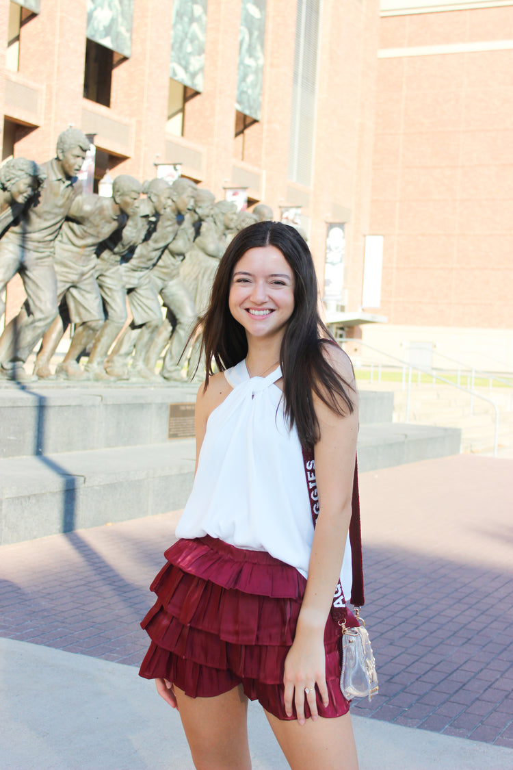 White Satin Twist Halter Blouse