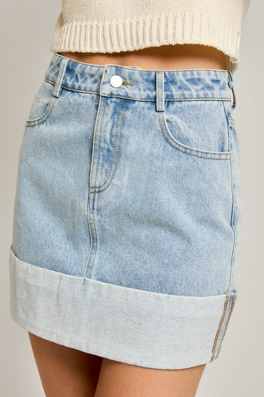 Daisy Cuffed Denim Mini Skirt