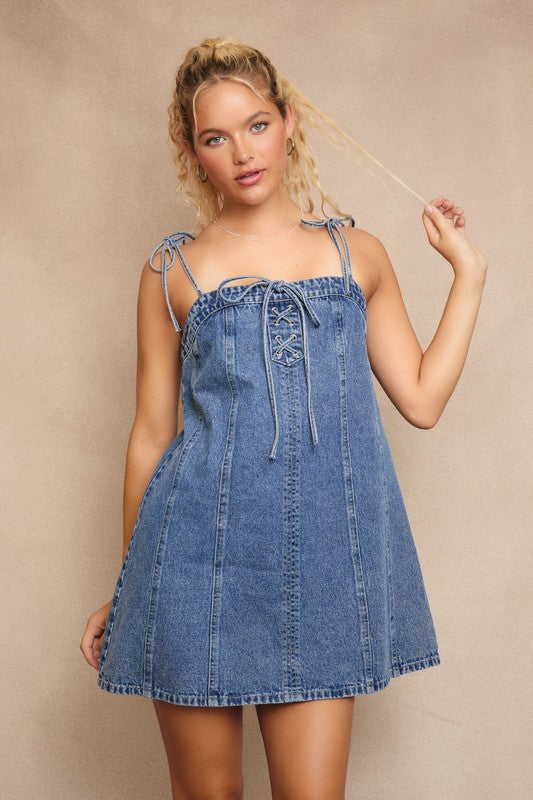 Macy Lace Up Denim Dress