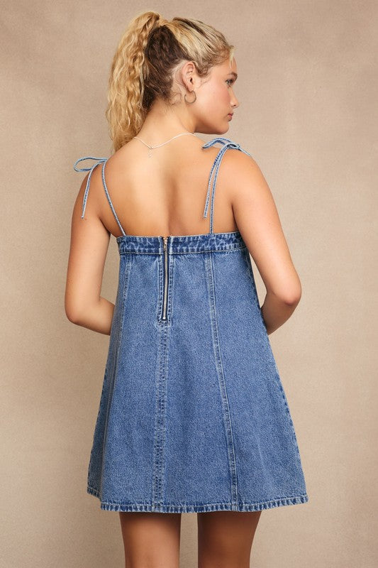 Macy Lace Up Denim Dress