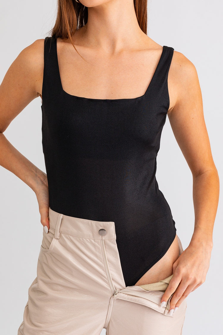 Black Square Neck Tank Bodysuit