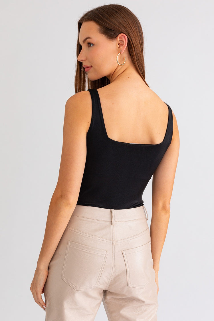 Black Square Neck Tank Bodysuit