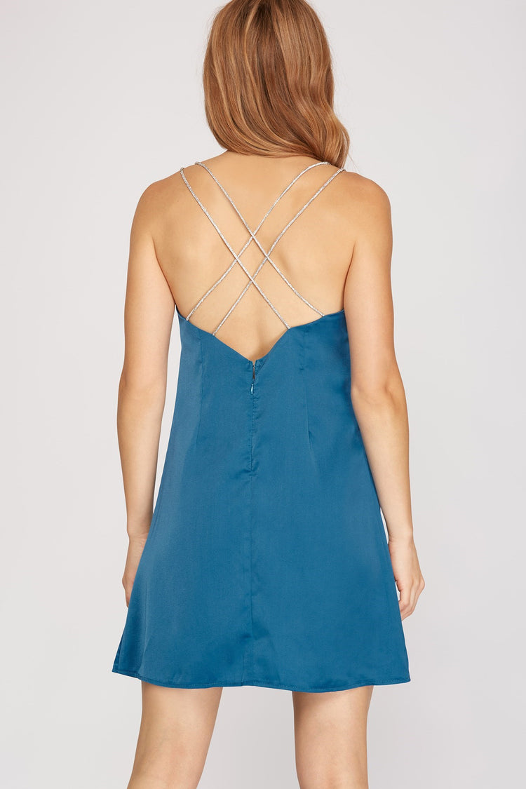 Taylor Satin Slip Dress - Teal
