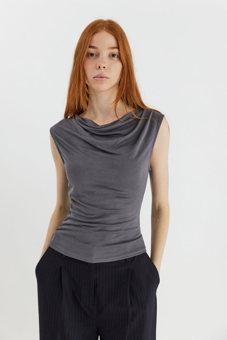 Charcoal Cowl Neck Top