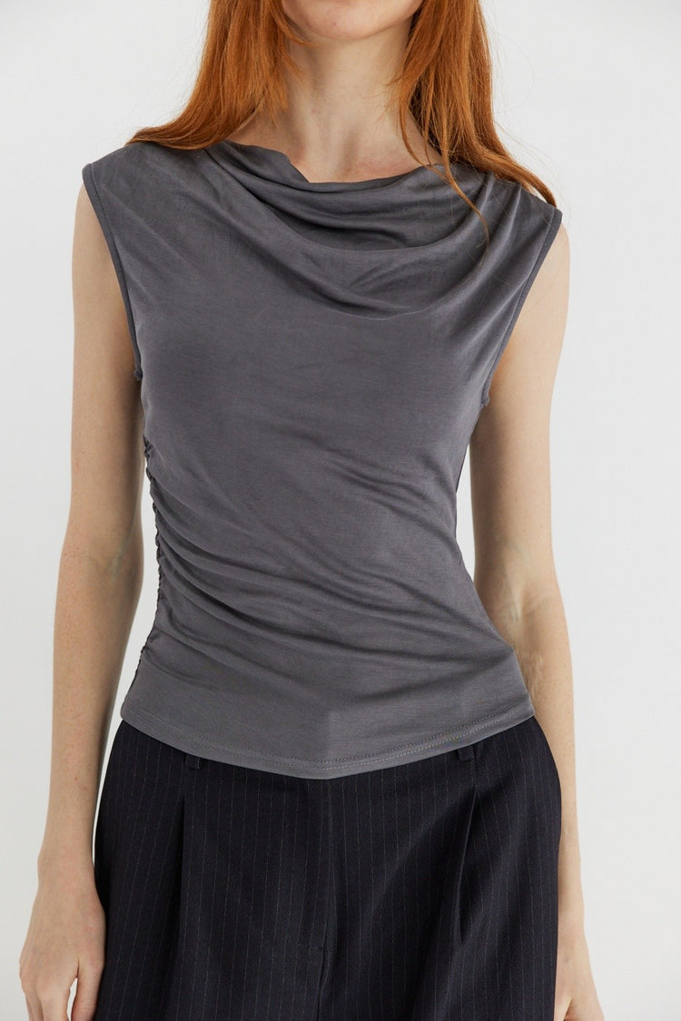 Charcoal Cowl Neck Top
