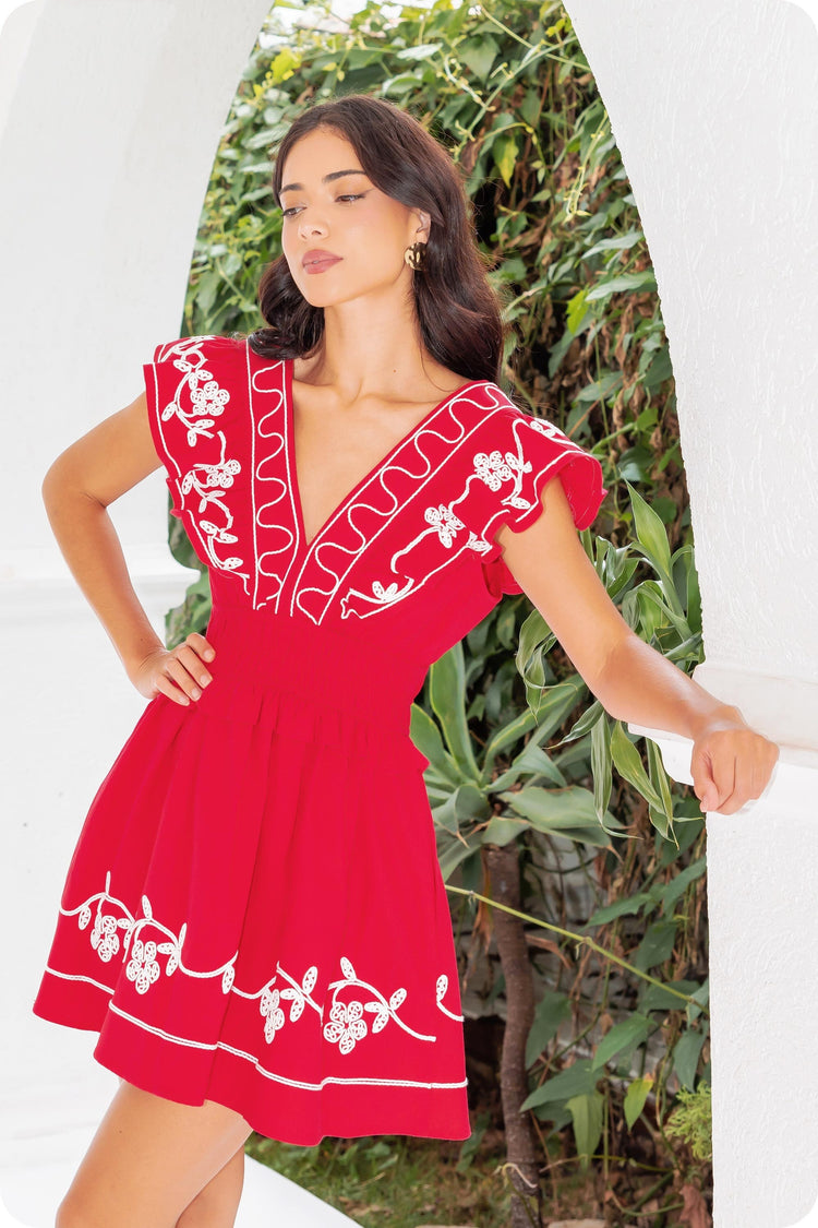 Remi Red Embroidered Sundress