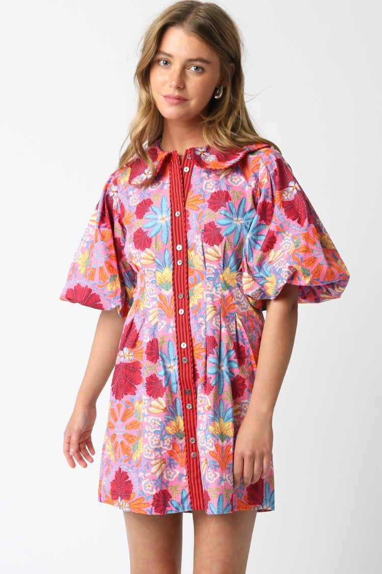 Groovy Floral Puff Sleeve Mini Dress