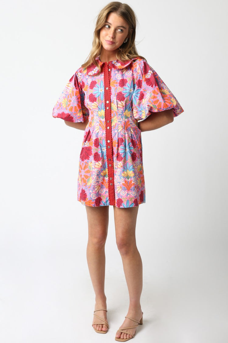 Groovy Floral Puff Sleeve Mini Dress