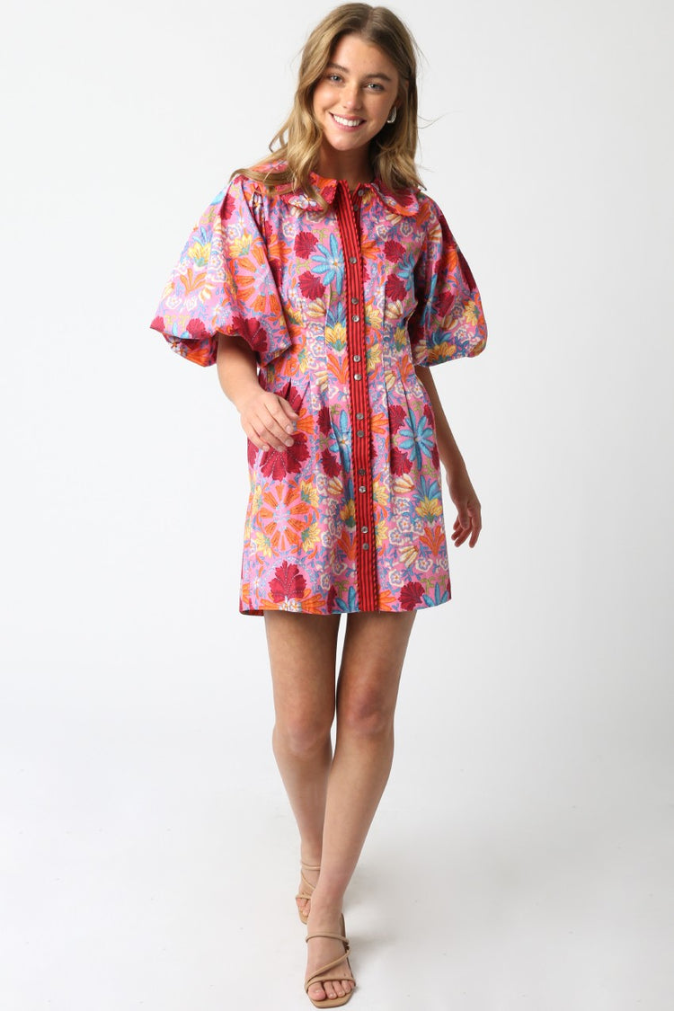 Groovy Floral Puff Sleeve Mini Dress