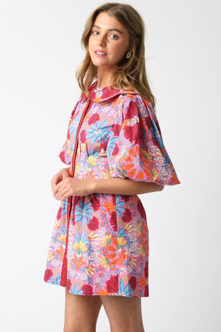 Groovy Floral Puff Sleeve Mini Dress