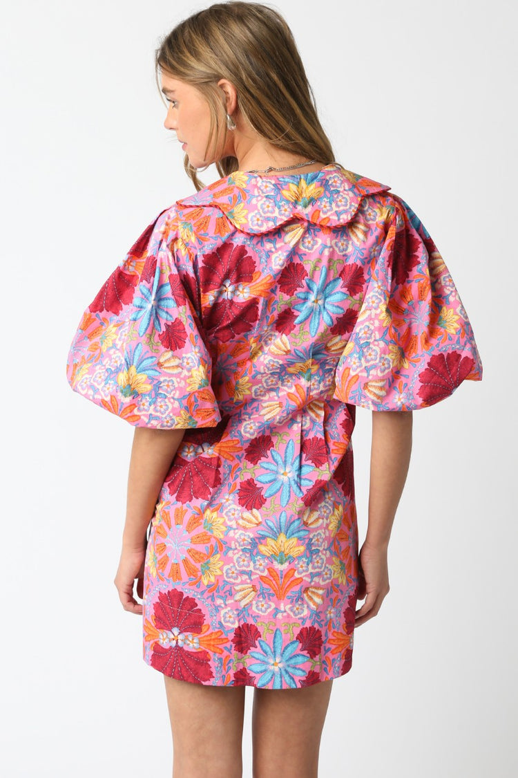 Groovy Floral Puff Sleeve Mini Dress