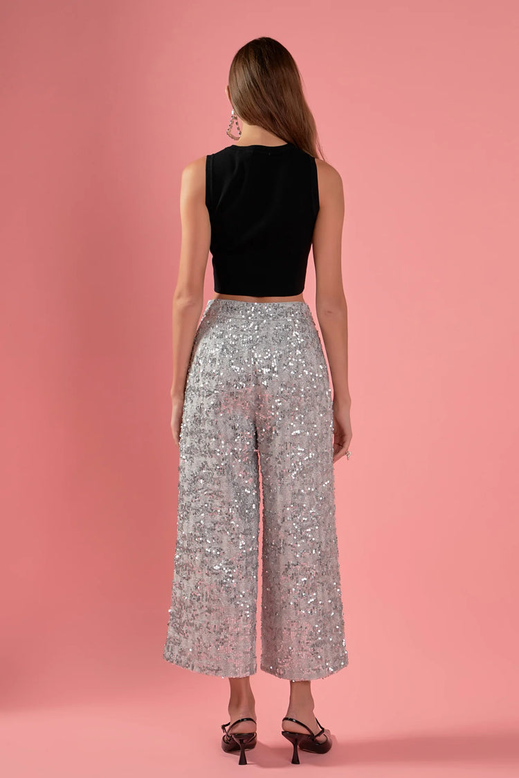Silver Sequin Tweed Culotte Pants
