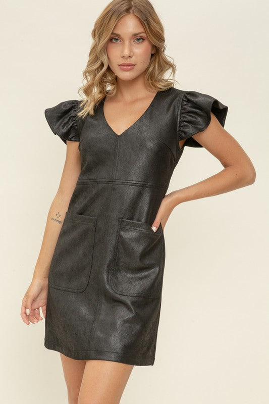 Black Faux Leather Dress
