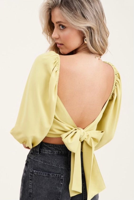 Cropped Square Neck Blouse with Puff Sleeves