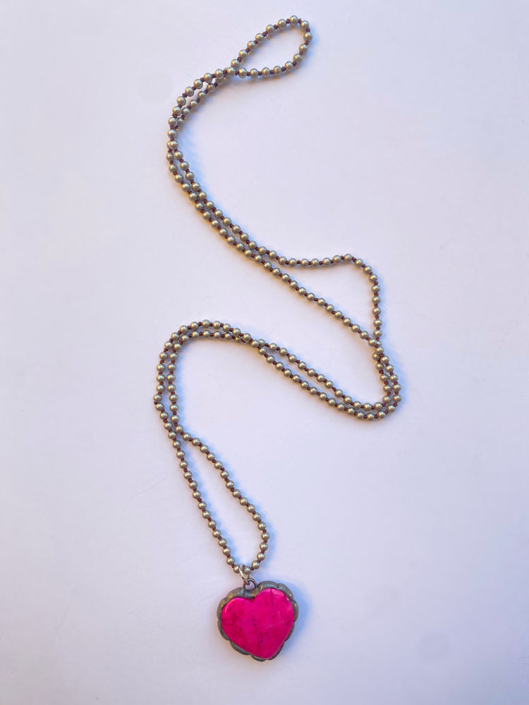 Hot Pink Heart Stone Necklace
