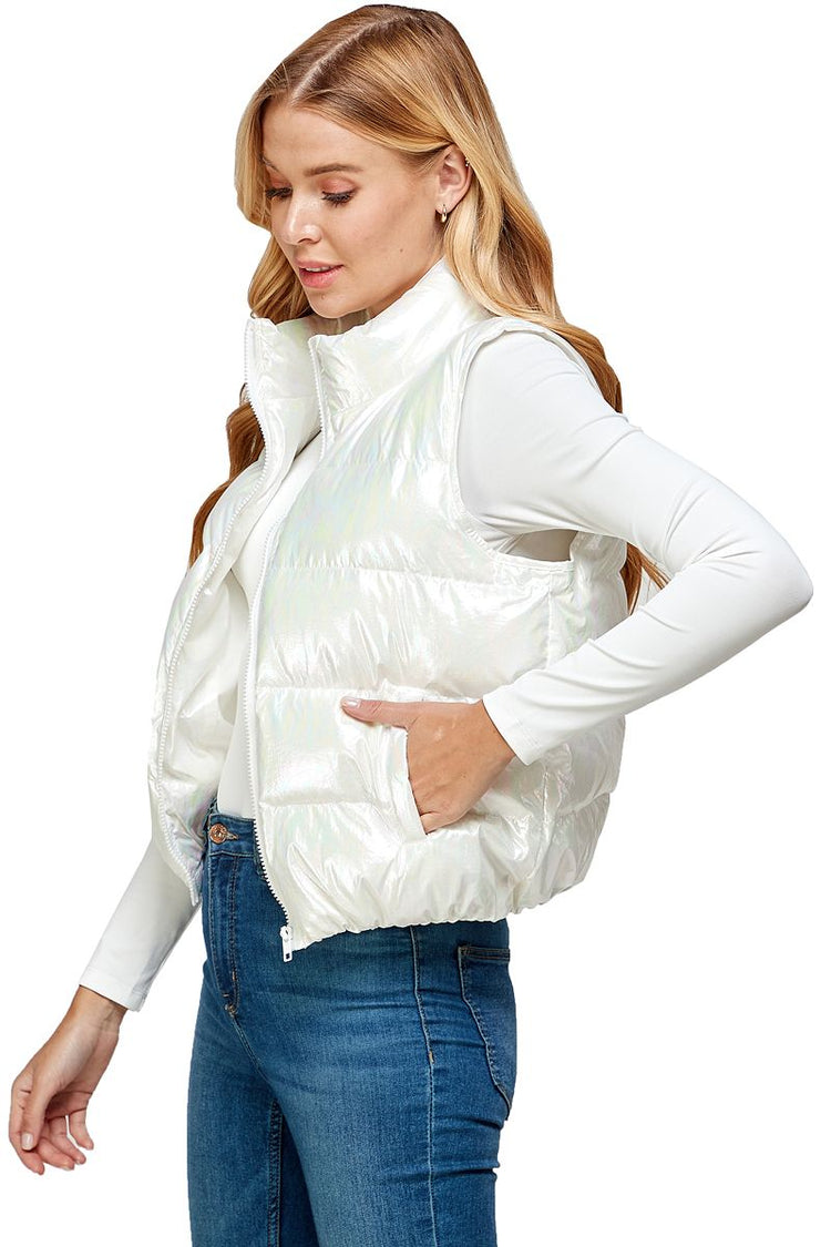 Bunny Iridescent White Puffer Vest