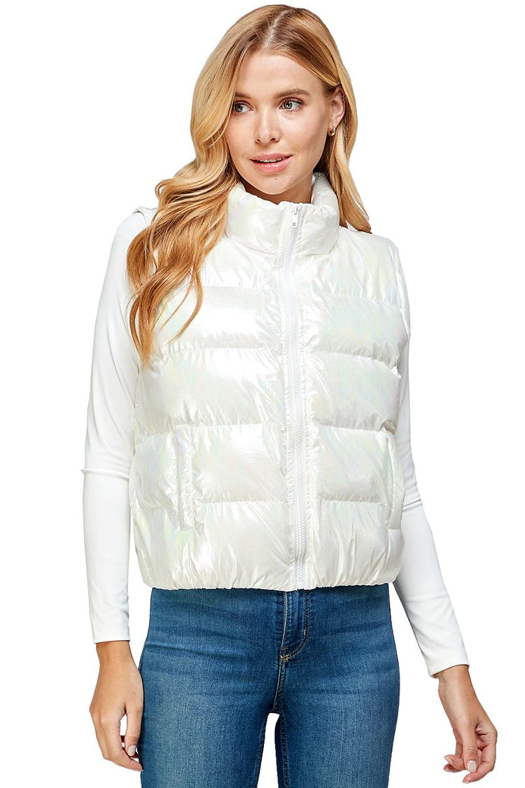 Bunny Iridescent White Puffer Vest