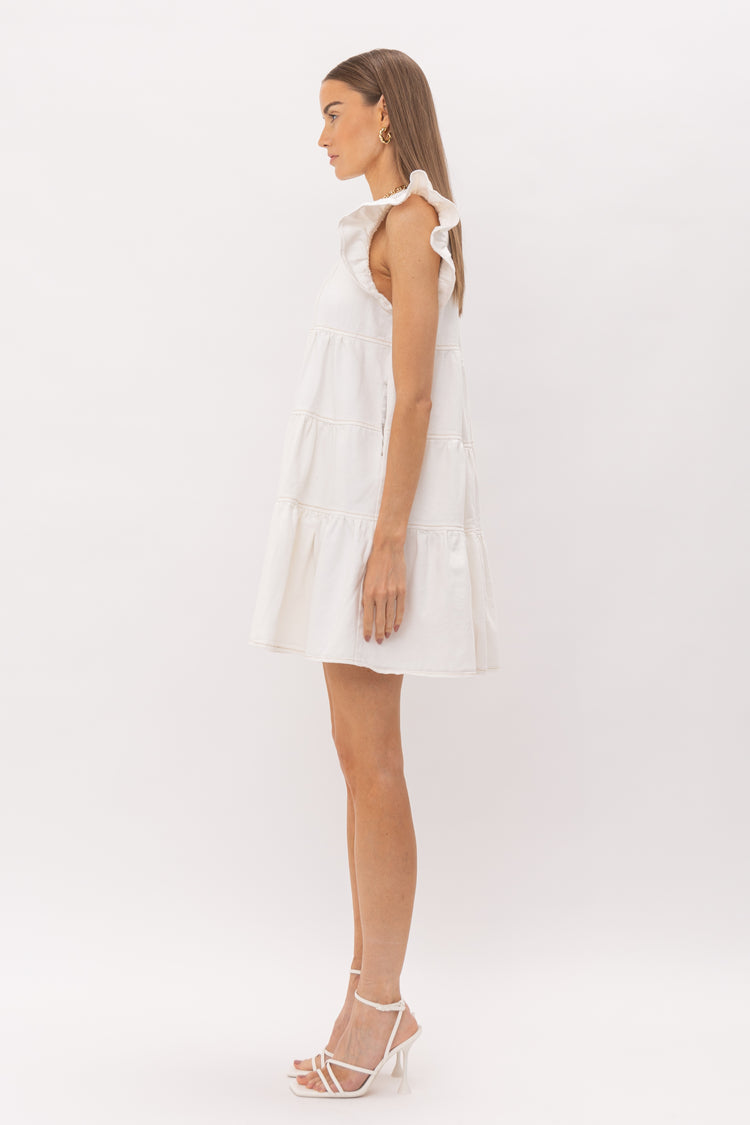 Karis White Tiered Denim Dress