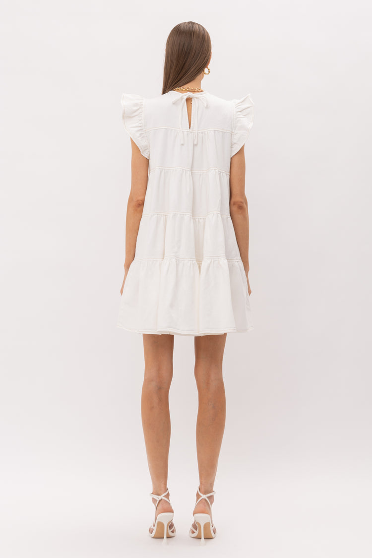 Karis White Tiered Denim Dress