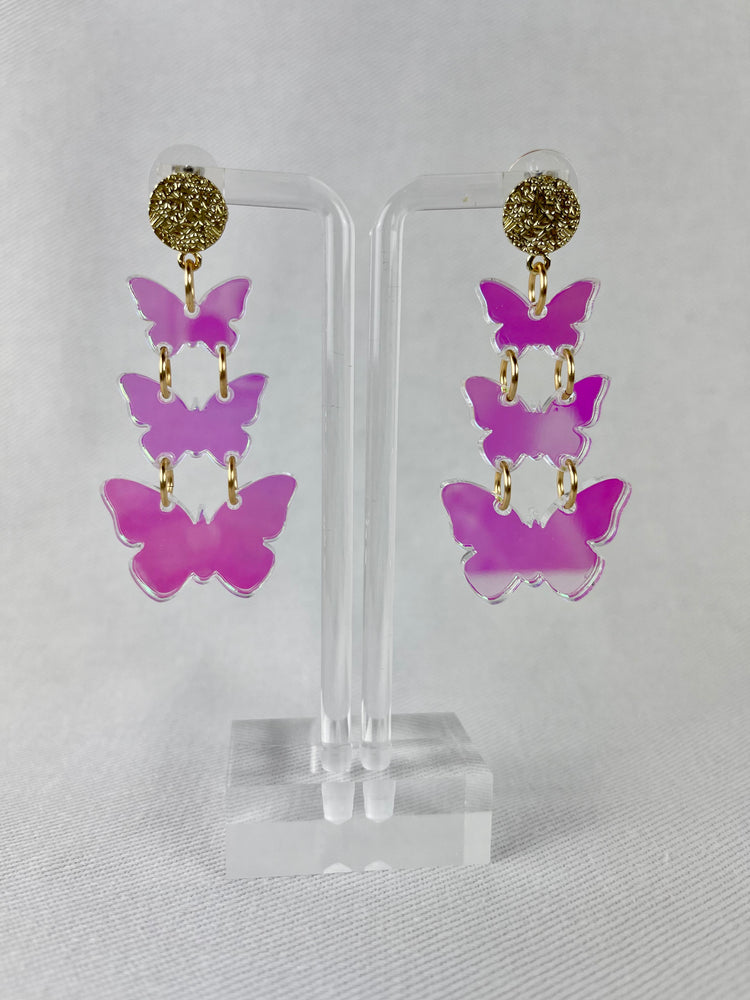 Iridescent Triple Butterfly Earrings