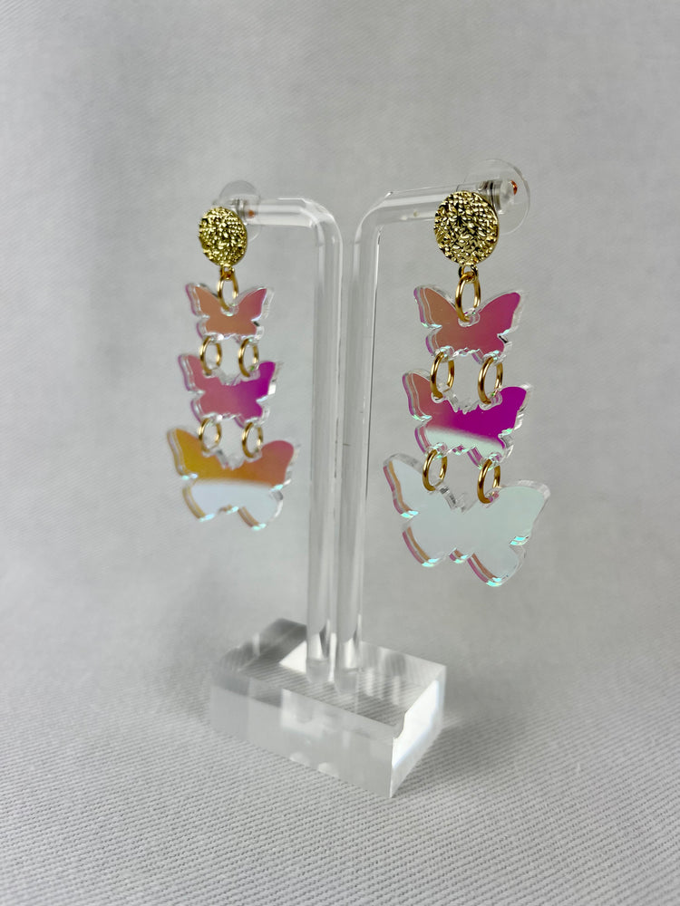 Iridescent Triple Butterfly Earrings