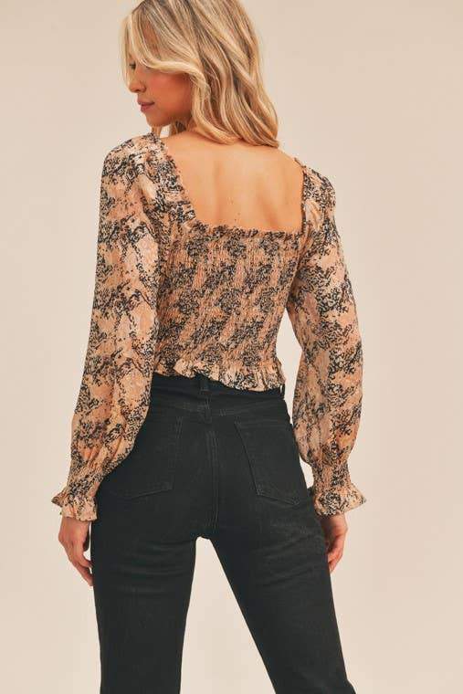 Smocked Tie Front Top