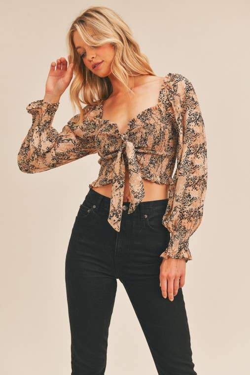 Smocked Tie Front Top