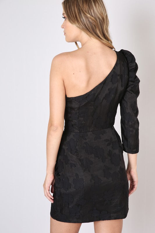 Black Floral One Shoulder Dress