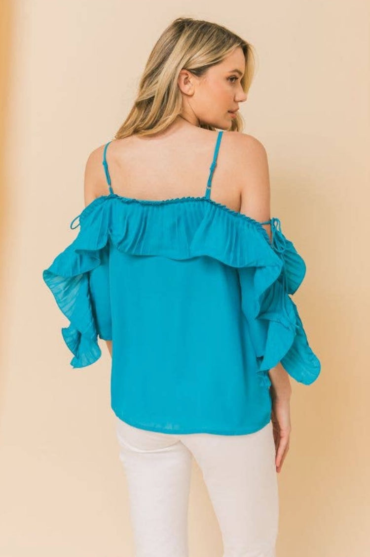 Teal Ruffle Sleeve Top