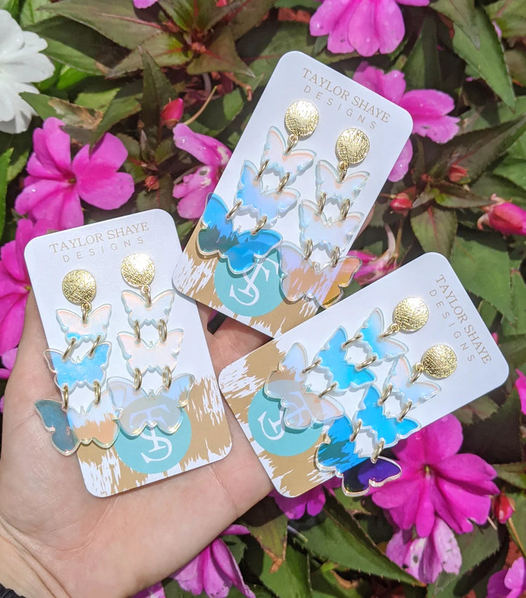 Iridescent Triple Butterfly Earrings
