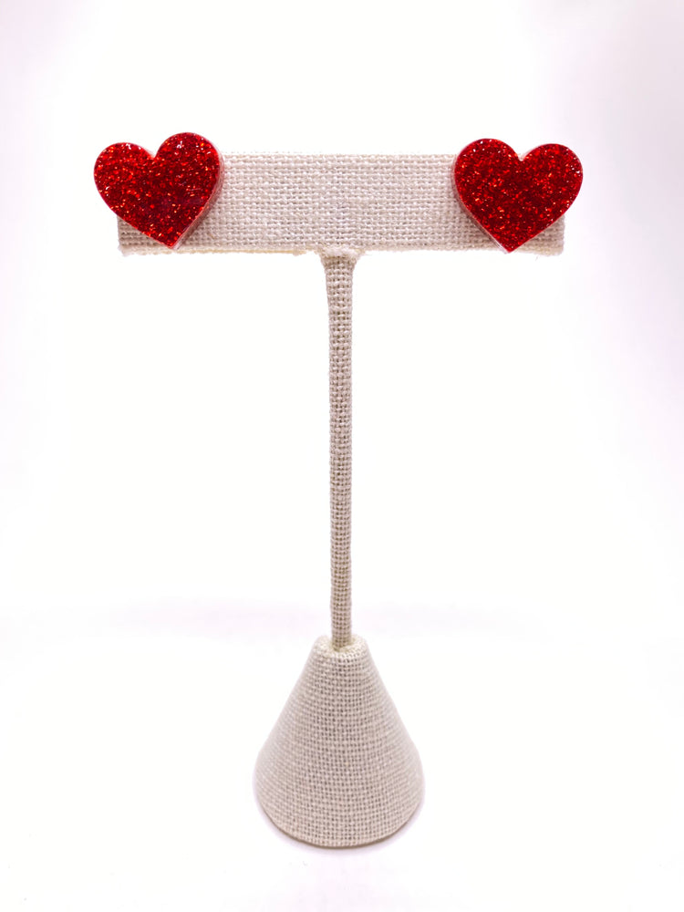 Valentine Red Glitter Heart Studs