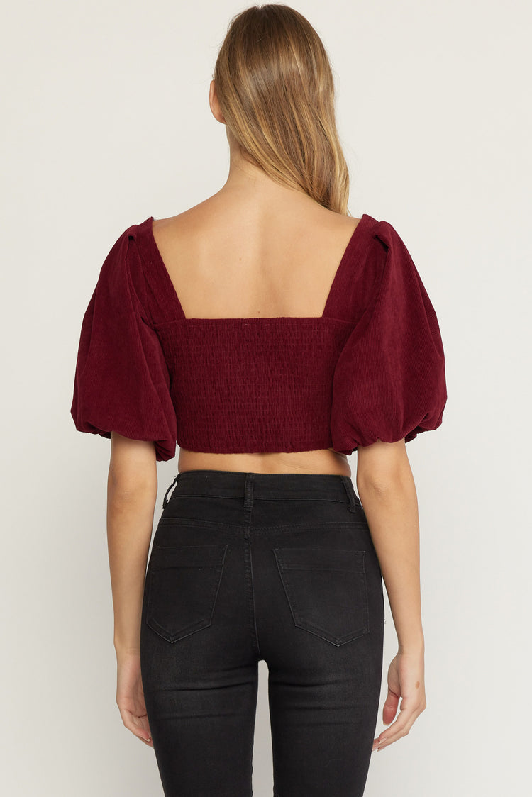 Katie Maroon Corduroy Crop Top