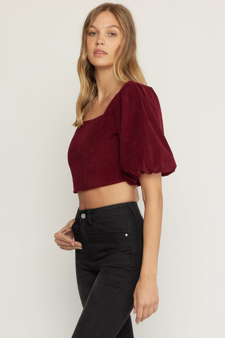 Katie Maroon Corduroy Crop Top