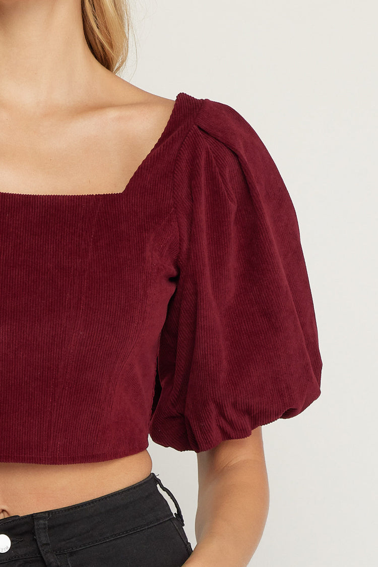 Katie Maroon Corduroy Crop Top