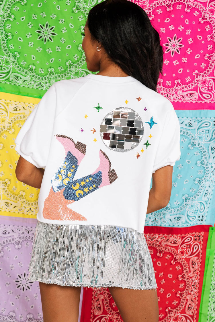 Queen of Sparkles - White Disco Cowgirl Top