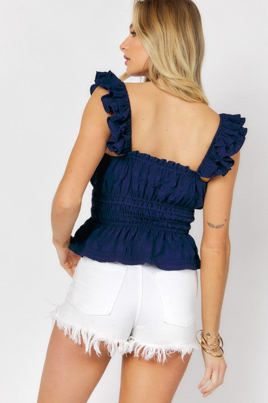 Navy Ruffle Top