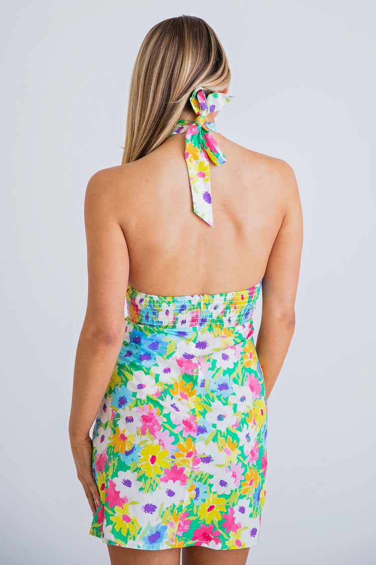 Bright Floral Halter Dress