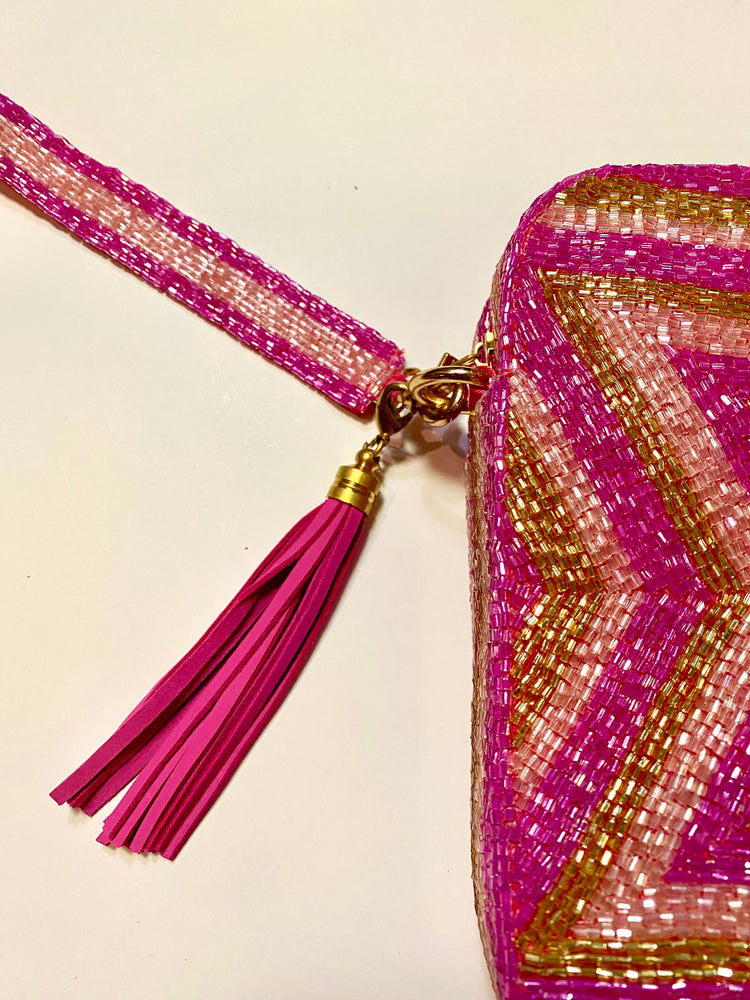 Pink and Gold Starburst Beaded Crossbody Bag