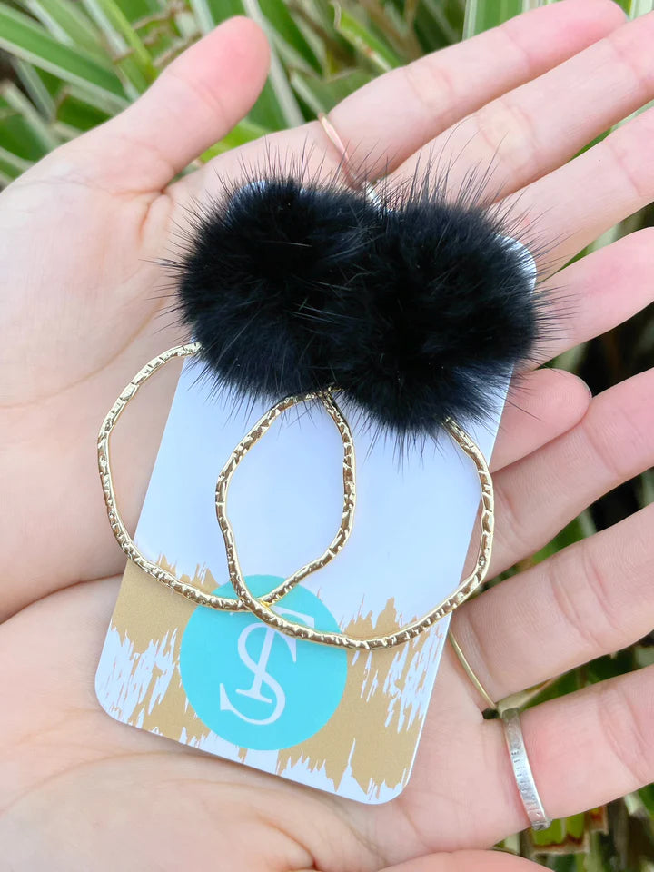 Black Puff Top Hoops