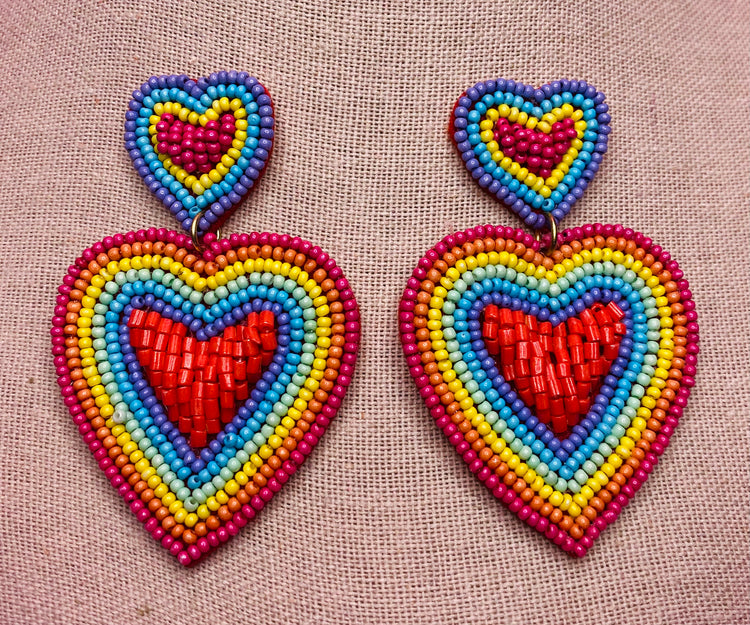 Rainbow Heart Beaded Earrings