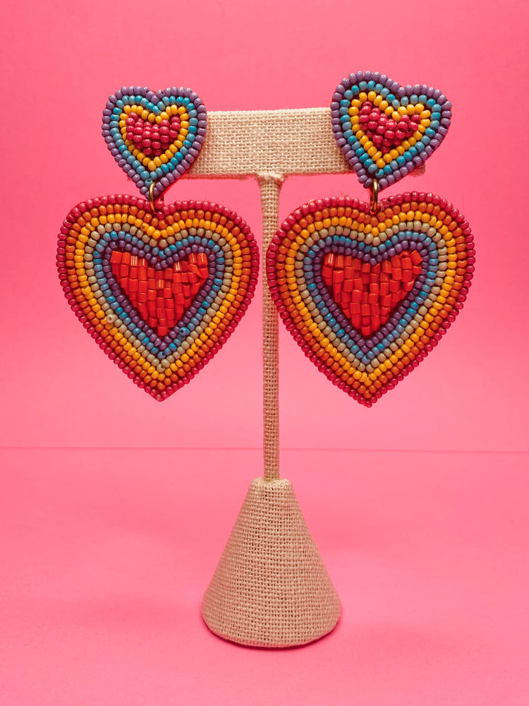 Rainbow Heart Beaded Earrings