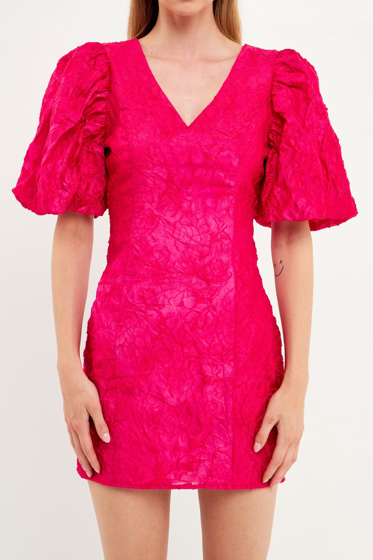 Raspberry Puff Sleeve Dress