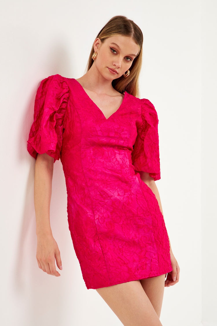 Raspberry Puff Sleeve Dress